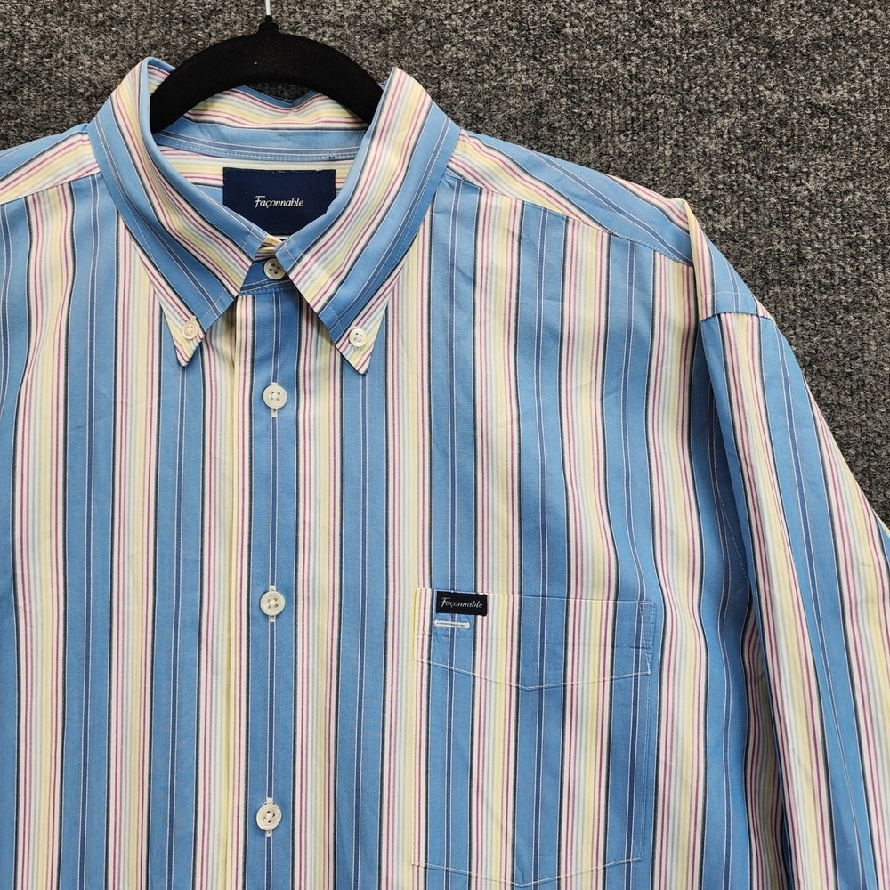 Faconnable Classique Men's Multicolor Striped Cotton Preppy Button Down Shirt XL